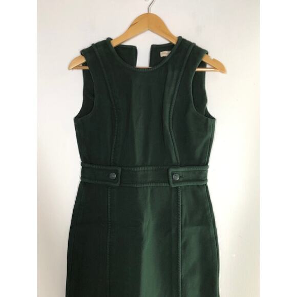 Tory Burch Twill Dress 100% Cotton Sleeveless Crew Neck Sheath Midi Green Size 4 - Picture 7 of 16